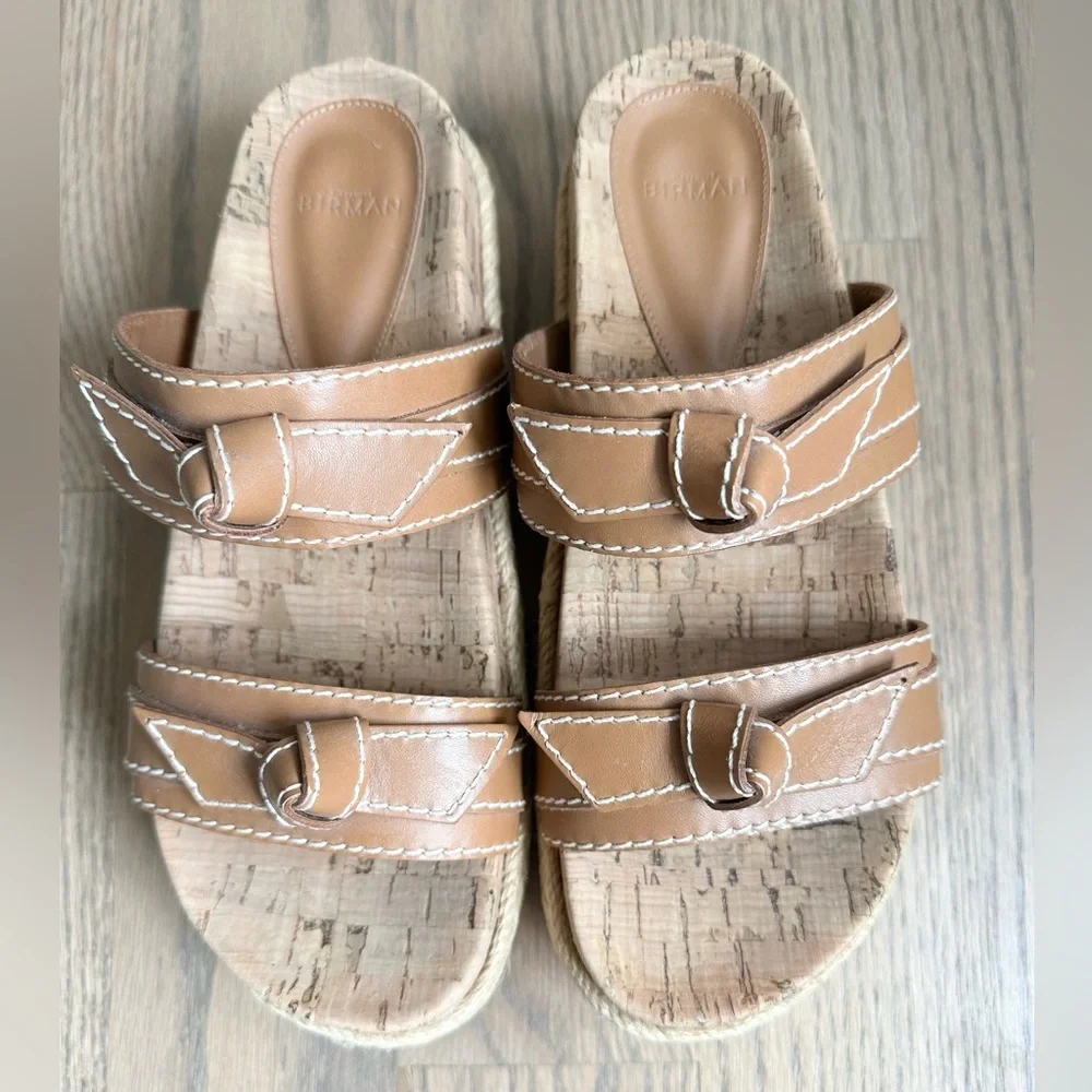 Alexandre Birman Clarita Flatform Cork Leather Bow Espadrilles Sandals